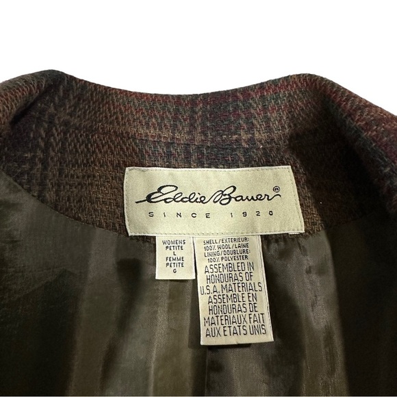 Vtg Eddie Bauer Earth-Toned 2 Button 100% Wool Tweed Blazer Sz LP Check Plaid - Picture 6 of 13